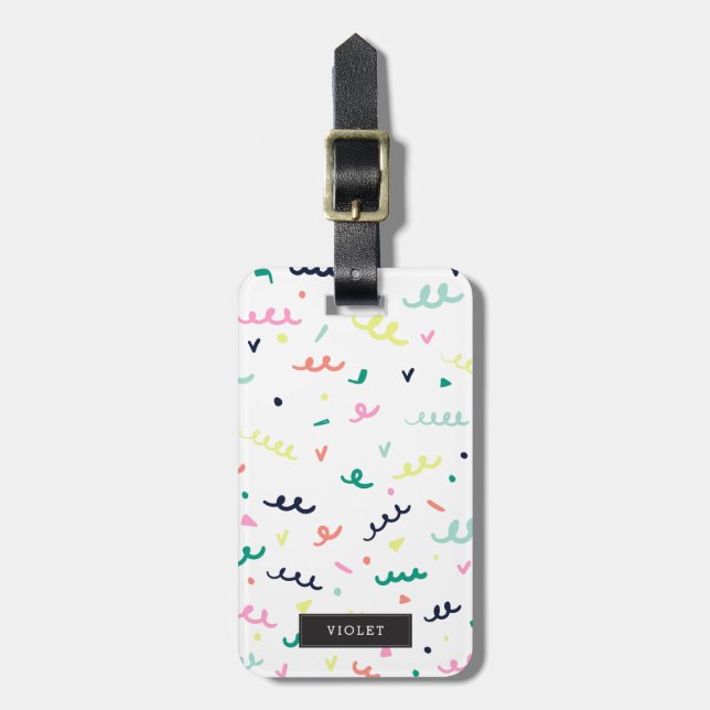 Personalisiert | Memphis Confetti Gepäckanhänger (Vorderseite vertikal)