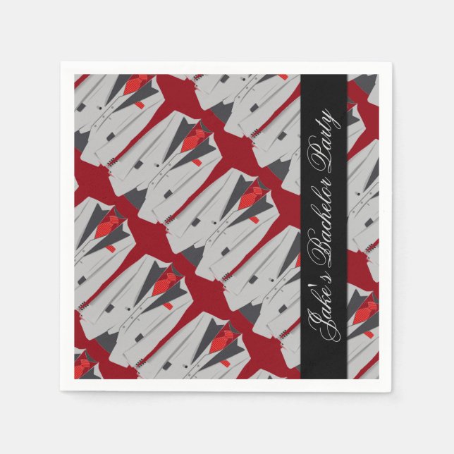 Personalisiert Men Gray Anzug & Red Krawatte Napki Serviette (Vorderseite)
