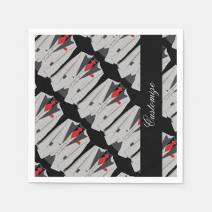 Personalisiert Men Gray Anzug & Red Krawatte Napki Serviette