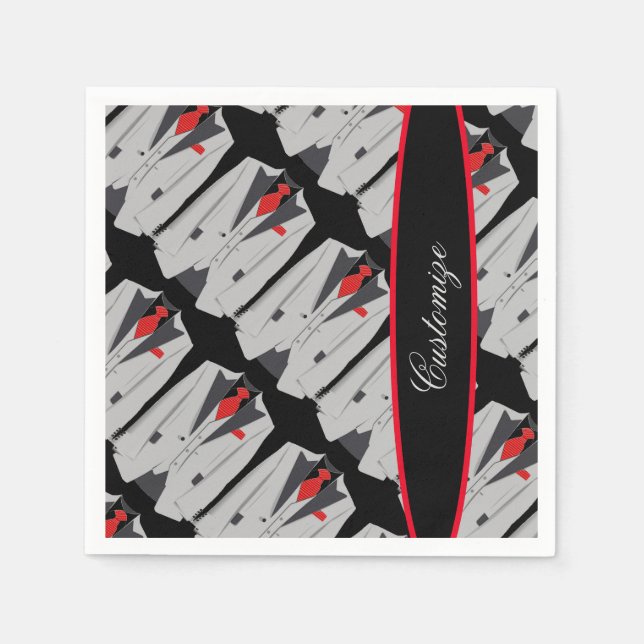 Personalisiert Men Gray Anzug & Red Krawatte Serviette (Vorderseite)