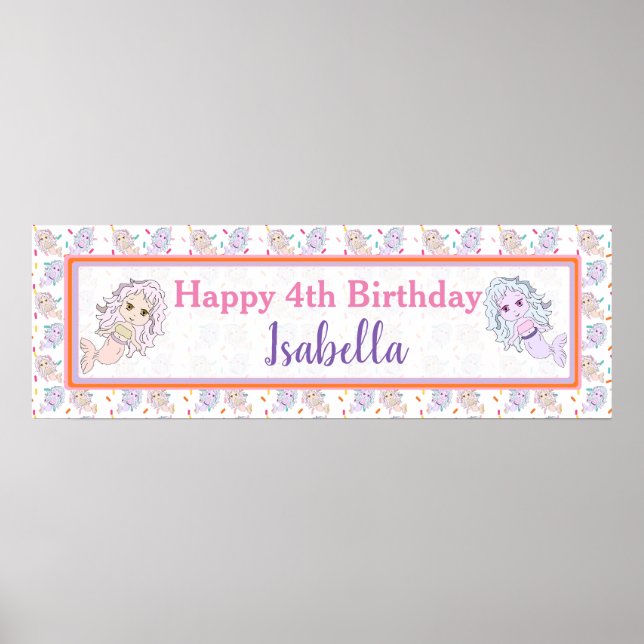 Personalisiert Mermaid Birthday Banner Poster (Vorne)
