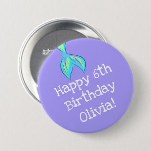 Personalisiert Mermaid Birthday Lila Button