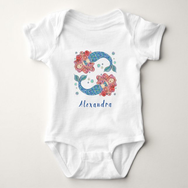 Personalisiert Mermaid Bodysuit Baby Strampler (Vorderseite)