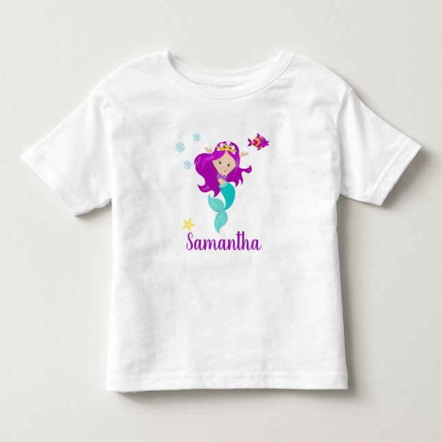 Personalisiert Mermaid Princess Lila Personalisier Kleinkind T-shirt (Vorderseite)