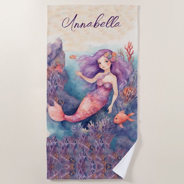 Personalisiert Mermaid Strandtuch (Vorderseite)