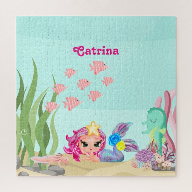 Personalisiert Mermaid und Axolotl Puzzle (Vertikal)