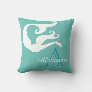 Personalisiert Mermaid White Aquamarin blue mit Mo Kissen