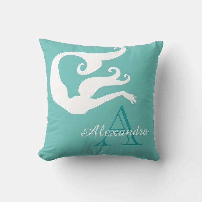 Personalisiert Mermaid White Aquamarin blue mit Mo Kissen (Vorderseite)
