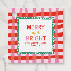 Personalisiert Merry and Bright Red Checkered Geschenkanhänger