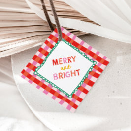 Personalisiert Merry and Bright Red Checkered Geschenkanhänger
