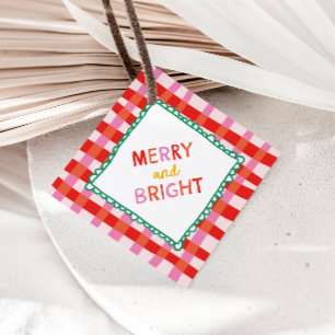 Personalisiert Merry and Bright Red Checkered Geschenkanhänger