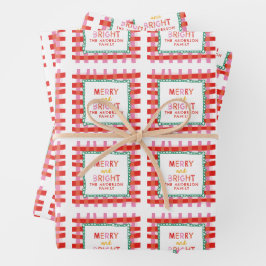 Personalisiert Merry and Bright Red Checkered Geschenkpapier Set