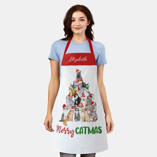 Personalisiert Merry Catmus Funny Cat Weihnachten Schürze (Getragen)