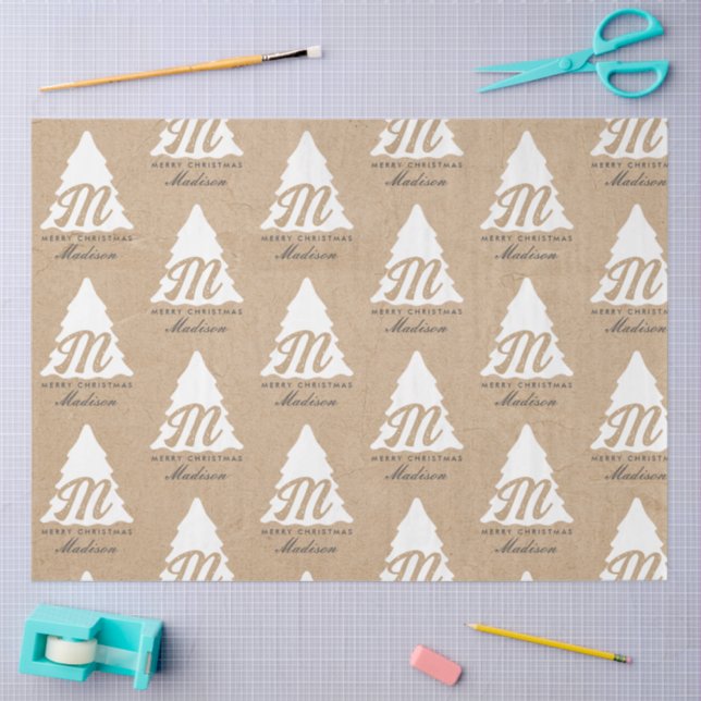 Personalisiert Merry Christmas Kraft Monogram Tree Seidenpapier (Basteln)