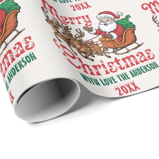 Personalisiert Merry Christmas Santa Sleigh Reinde Geschenkpapier (Rolleneckpunkt)