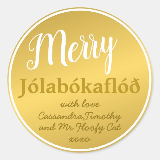 Personalisiert Merry Jólabókaflóð Familie Runder Aufkleber (Vorderseite)