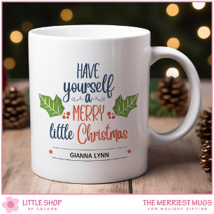 Personalisiert Merry Little Christmas Holly Leaf Kaffeetasse