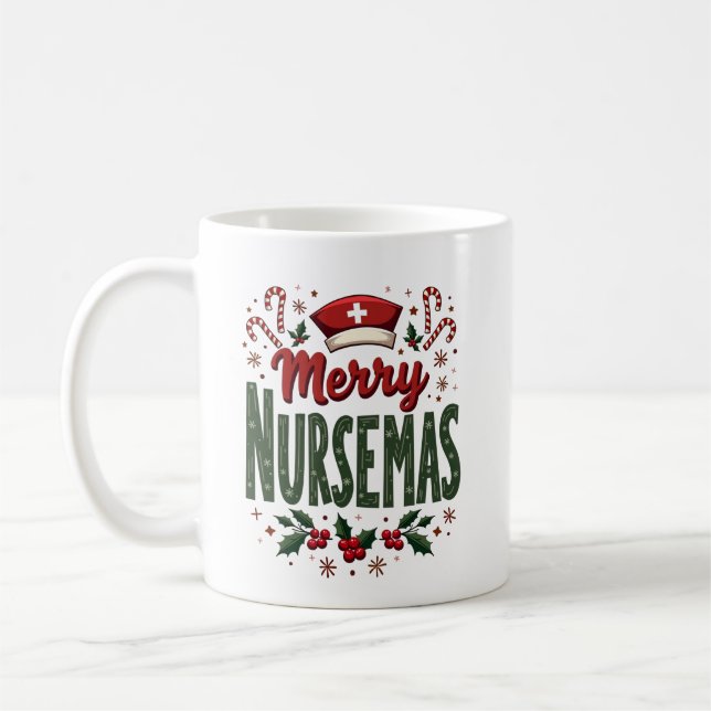 Personalisiert Merry Nursemas - Weihnachtsfeiertag Kaffeetasse (Links)