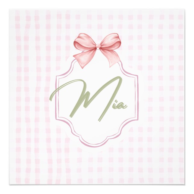 Personalisiert Mia Baby Girl Kinderzimmer Bow & Gi Fotodruck (Vorne)