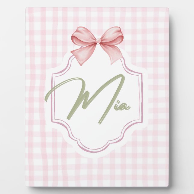 Personalisiert Mia Baby Girl Kinderzimmer Bow & Gi Fotoplatte (Vorderseite)