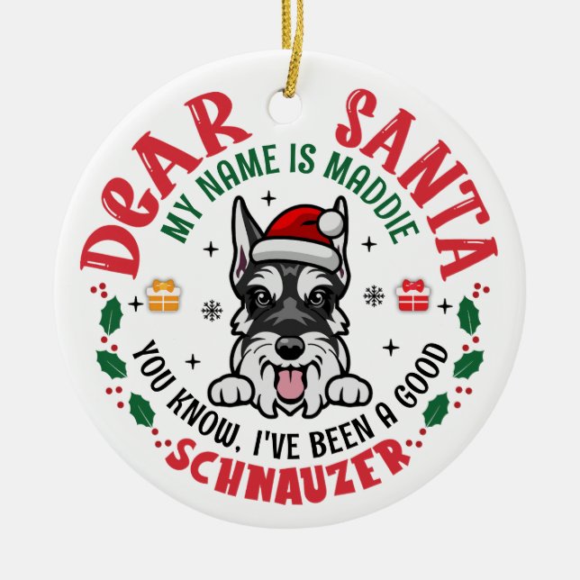 Personalisiert Miniatur Schnauzer Dog Weihnachten Keramik Ornament (Vorne)