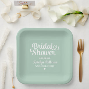 Personalisiert Mint Green Wedding Brautparty Pappteller