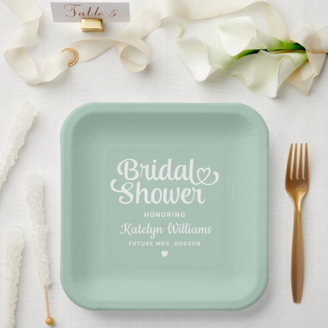 Personalisiert Mint Green Wedding Brautparty Pappteller (Hochzeit)