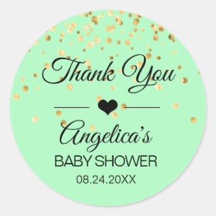 Personalisiert Minze Green & Gold Baby Duschmarken Runder Aufkleber