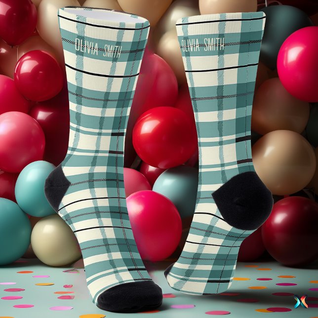 Personalisiert Minze Grün und Creme Tartan Kariert Socken (Von Creator hochgeladen)