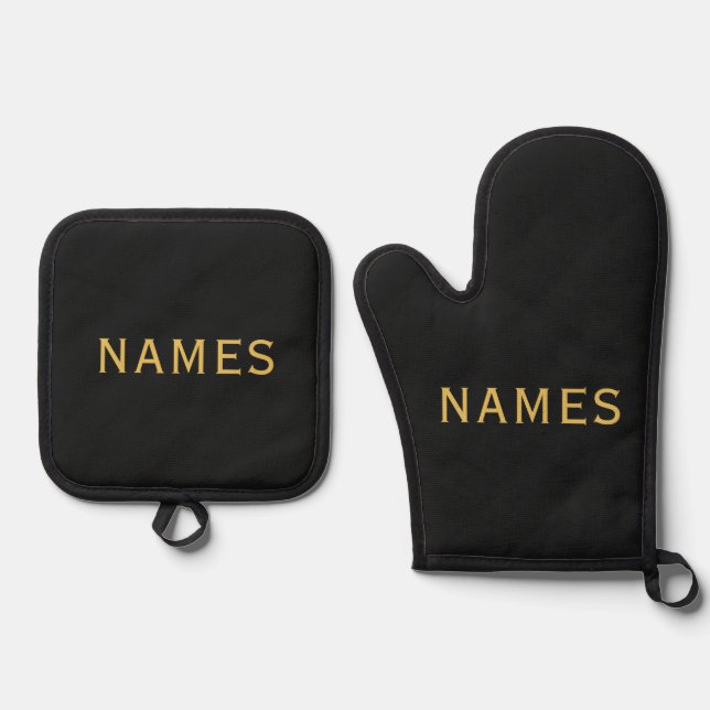 Personalisiert mit 2 Nachnamen oder Spitznamen dar Ofenhandschuh & Topflappen-Set (Vorderseite)