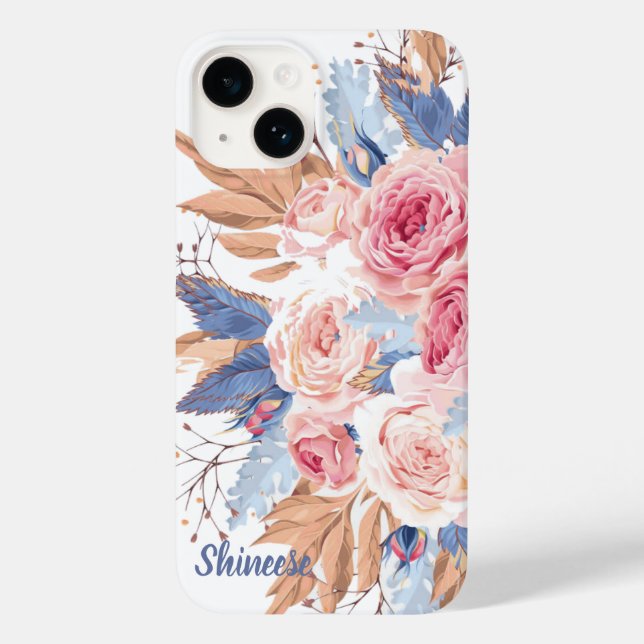 personalisiert mit Blau und Blau Blume Case Mat (Rückseite)