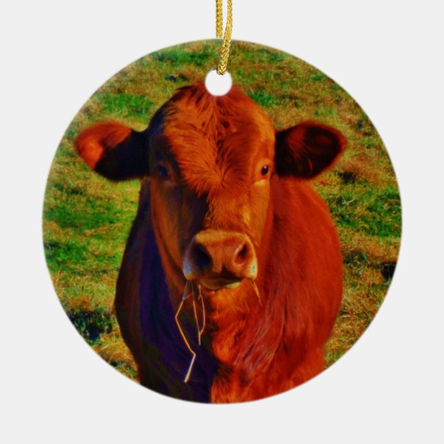 Personalisiert mit dem Namen BABY BROWN COW EATING Keramikornament (Vorne)
