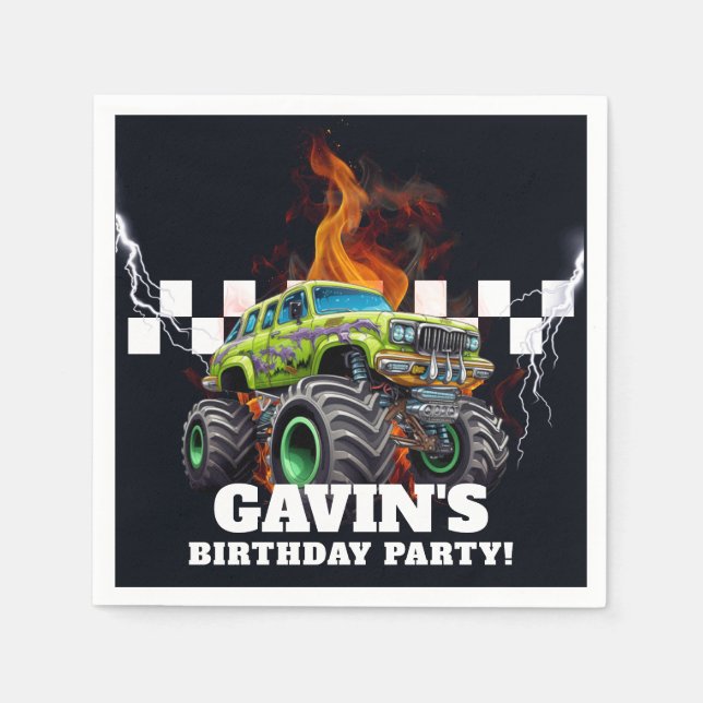 Personalisiert mit dem Namen Retro Monster Truck Serviette (Vorderseite)