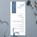 Personalisiert mit Gastname, Elegant Blue Wedding Menükarte<br><div class="desc">Warum verbringen Sie in Platzkarten und Menükarten, wenn Sie ein elegantes All-in-One-Menü personalisiert mit dem Namen jedes Gastes haben? Zeitgenössisches, einfaches und elegantes Design mit schöner moderner handgeschriebener Kalligraphie. Der Streifen in der oben links Ecke ist blau, der Name des Gastes ist staubblau. HINWEIS: In Zazzle gibt es keine Downloads...</div>