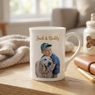 Personalisiert mit Hundfoto und Besitzerbild darau Prozellantasse