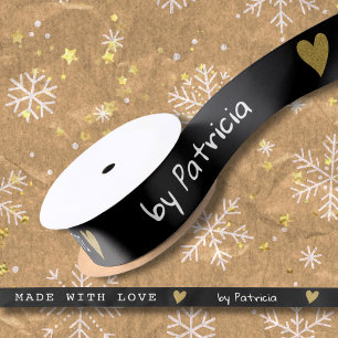 Personalisiert mit Liebe hergestellt Schwarzes und Satinband