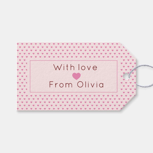 Personalisiert mit Liebe in Rosa Geschenkanhänger (Vorderseite (Horizontal))