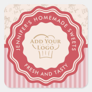 Personalisiert mit Logogebackenen Waren, hausgemac Quadratischer Aufkleber