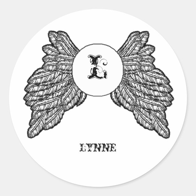 Personalisiert Mit Monogramm Angel Wings Runder Aufkleber (Vorderseite)