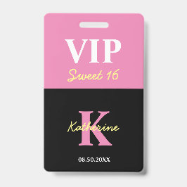 Personalisiert Mit Monogramm Black Modern Sweet 16 Ausweis