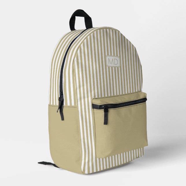 Personalisiert Mit Monogramm Khaki Shade Stripes Bedruckter Rucksack (Rückseitige Ecke links)