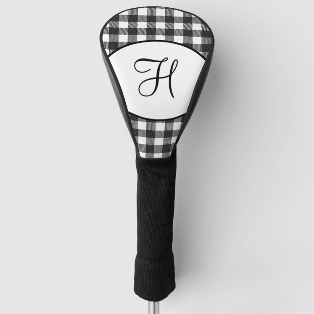 Personalisiert Mit Monogramm Schwarz/Weiß Kariert Golf Headcover (Vorderseite)