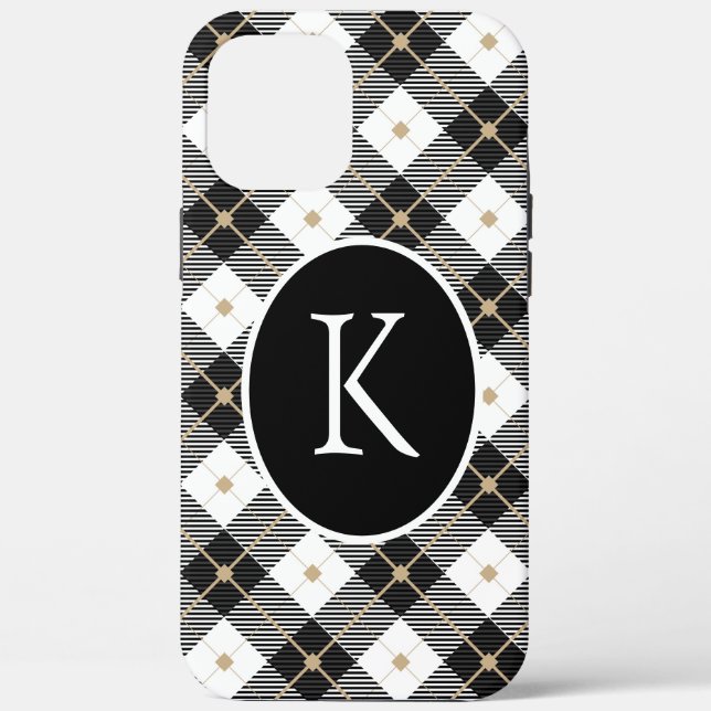 Personalisiert Mit Monogramm Schwarz-weißes Gold K Case-Mate iPhone Hülle (Rückseite)