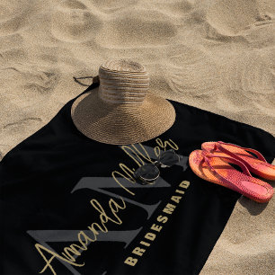 Personalisiert mit Name Black Gold Modern Monogram Strandtuch