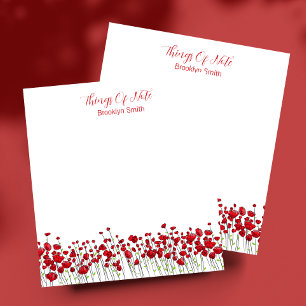 Personalisiert mit Name Floral Red Poppies Notizblock