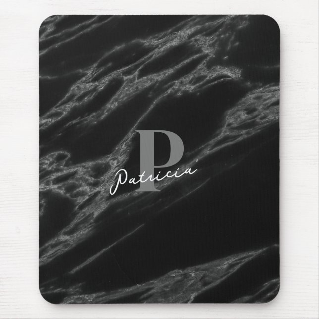 Personalisiert mit Name Initial Marble Black Mousepad (Vorne)