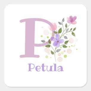 Personalisiert mit Name Petula und Erste Initiale Quadratischer Aufkleber