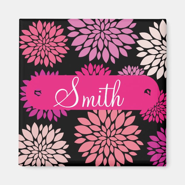 Personalisiert mit Name Pink Purple Flowers Magnet (Vorne)