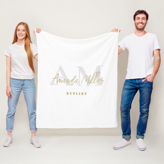 Personalisiert mit Name White Gold Modernes Monogr Fleecedecke (Beispiel)