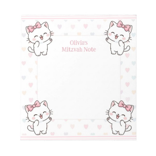 Personalisiert Mitzvah Hinweis Notepad Kitten Katz Notizblock (Vorderseite)